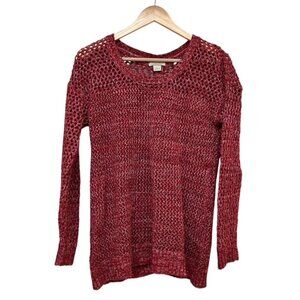 Lucky Brand loose knit red marled sweater with cute back detail S